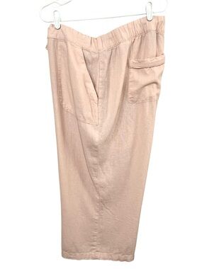 Naturals D&Co Linen Blend Wide Leg Crop Pants, Blush Pink Drawstring Pockets, 2X